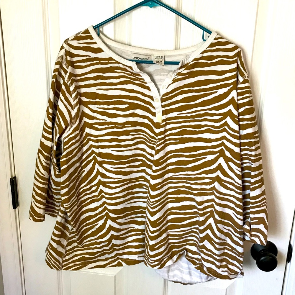 Zebra print 3/4 length sleeves in 3x from Bridgewater